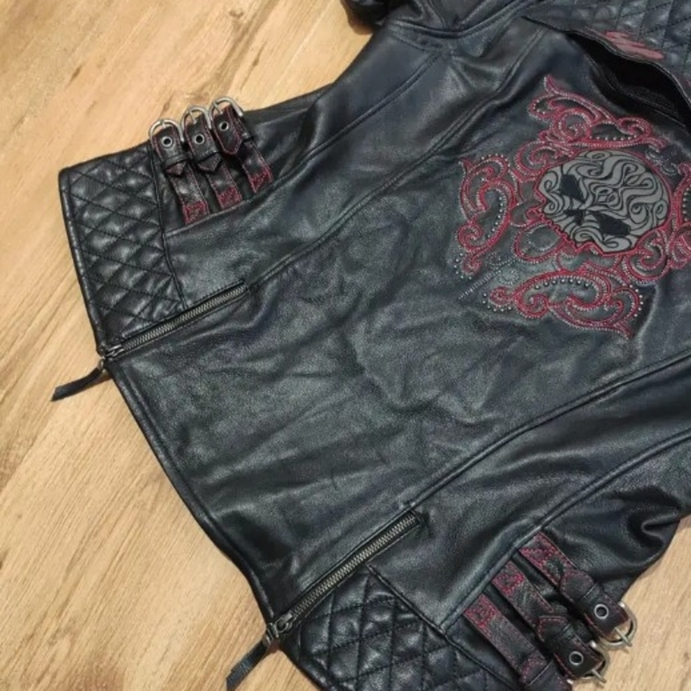COPY - HARLEY DAVIDSON WOMANS Black Leather Jacket with Red Embroidery
